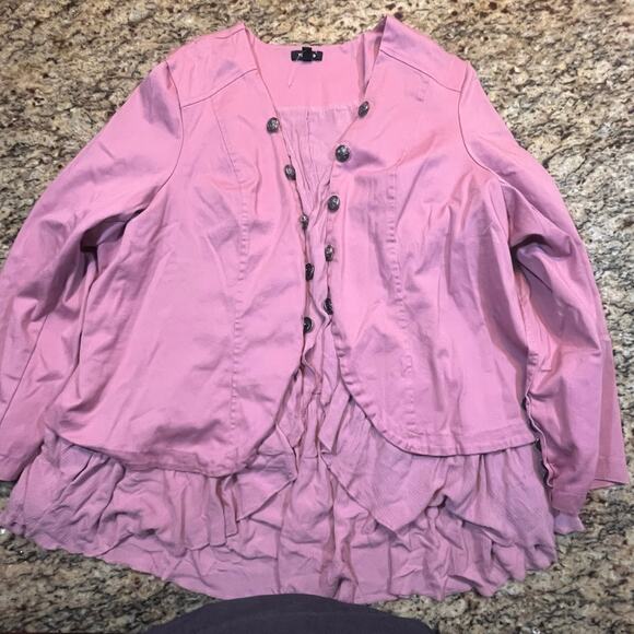 Torrid 5x Pink Stretch Twill Peplum Military Buttons Open Front Jacket - Picture 2 of 7